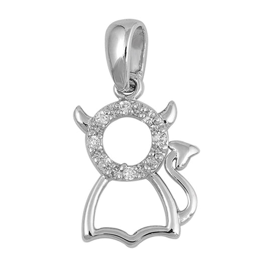 Sparkly Little Devil Pendant Clear CZ .925 Sterling Silver Evil Charm