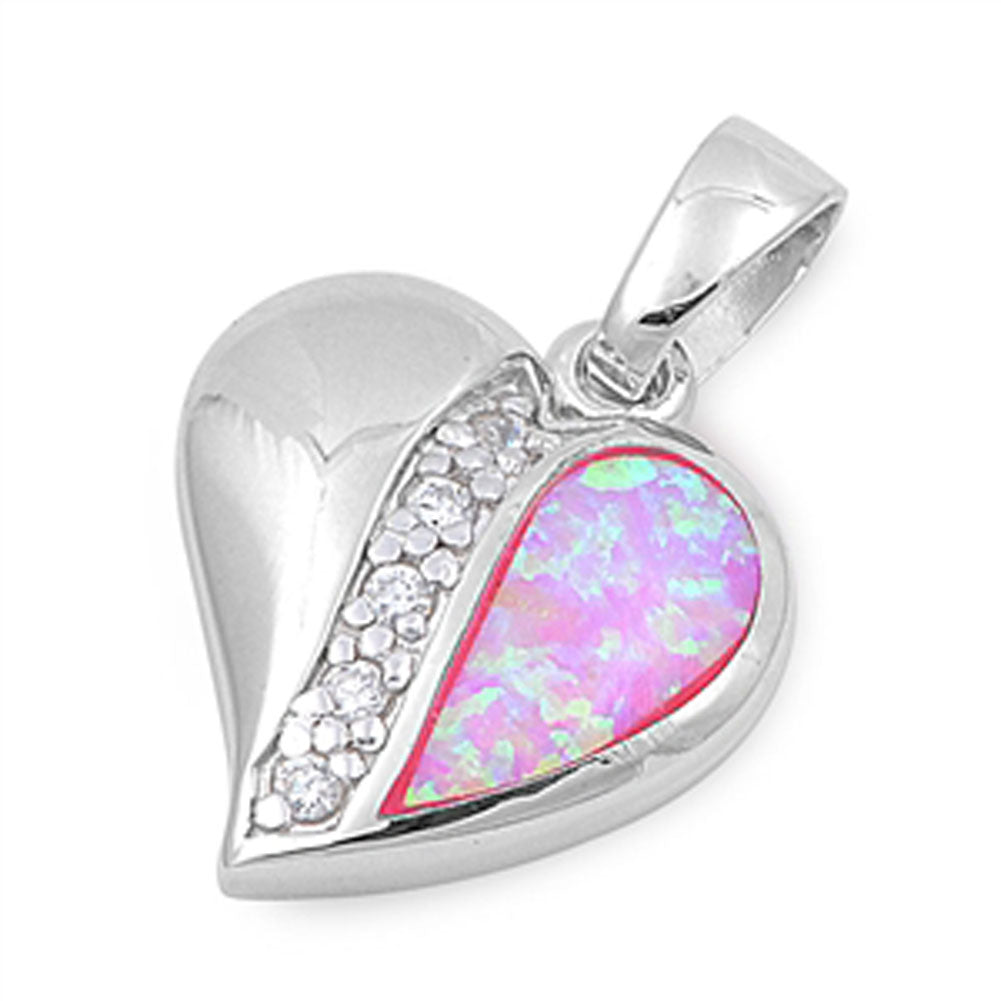 Three Tone Split Heart Pendant Clear CZ .925 Sterling Silver Charm