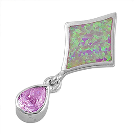 Teardrop Slider Pendant Pink CZ .925 Sterling Silver Kite Charm