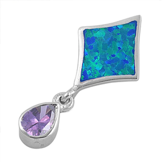 Hanging Teardrop Slider Pendant Simulated Amethyst .925 Sterling Silver Charm