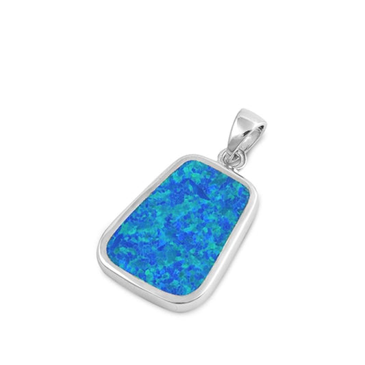 Sterling Silver Blue Synthetic Opal Medallion Pendant Statement Classic Charm