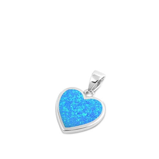 Sterling Silver Blue Synthetic Opal Heart Pendant Love Promise Simple Charm 925