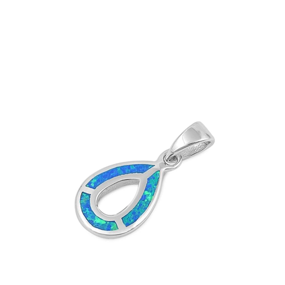 Sterling Silver Blue Synthetic Opal Teardrop Pendant Mosaic Cutout Loop Charm