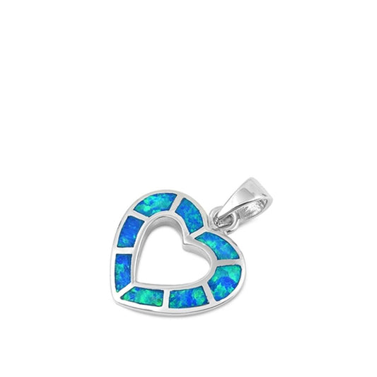 Sterling Silver Blue Synthetic Opal Heart Pendant Love Promise Elegant Charm 925