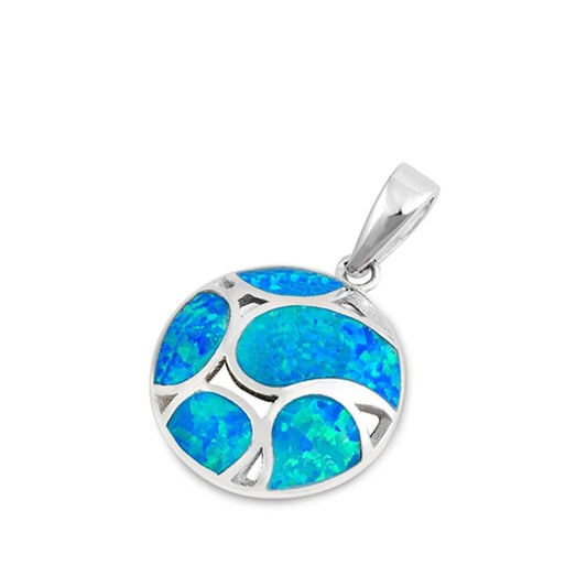 Sterling Silver Mosaic Blue Synthetic Opal Pendant Abstract Round Artistic Charm