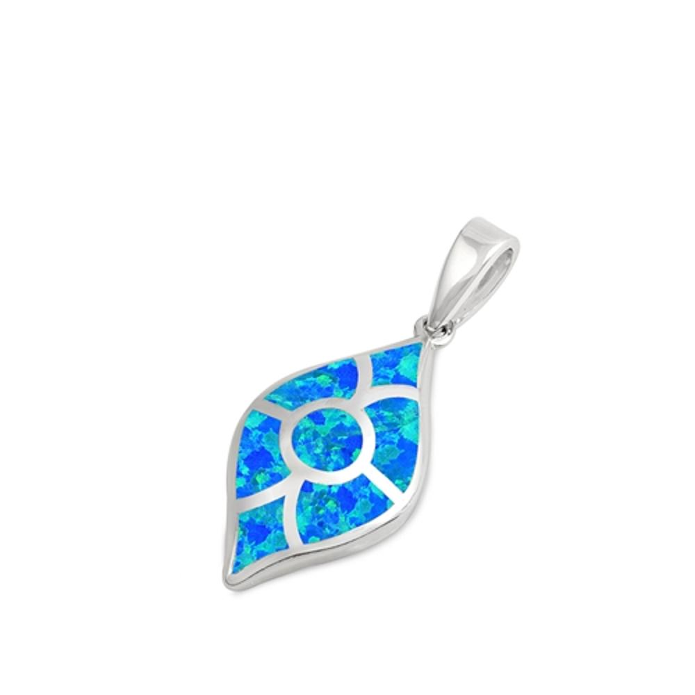 Sterling Silver Blue Synthetic Opal Pendant Elegant Unique Artistic Charm 925