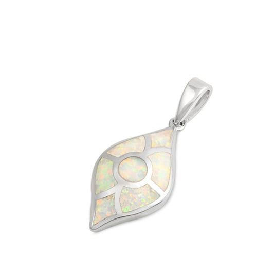 Sterling Silver Elegant White Synthetic Opal Pendant Medallion Classic Charm 925