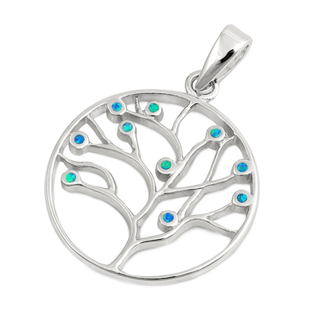 Sterling Silver Simple Tree of Life Pendant Branch Nature Leaf Round Charm 925