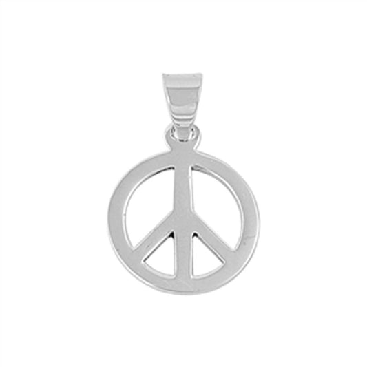 Flat Peace Sign Pendant .925 Sterling Silver Cutout Circle High Polish Charm