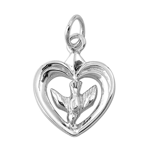 Open Dove Heart Pendant .925 Sterling Silver High Polish Promise Bird Charm