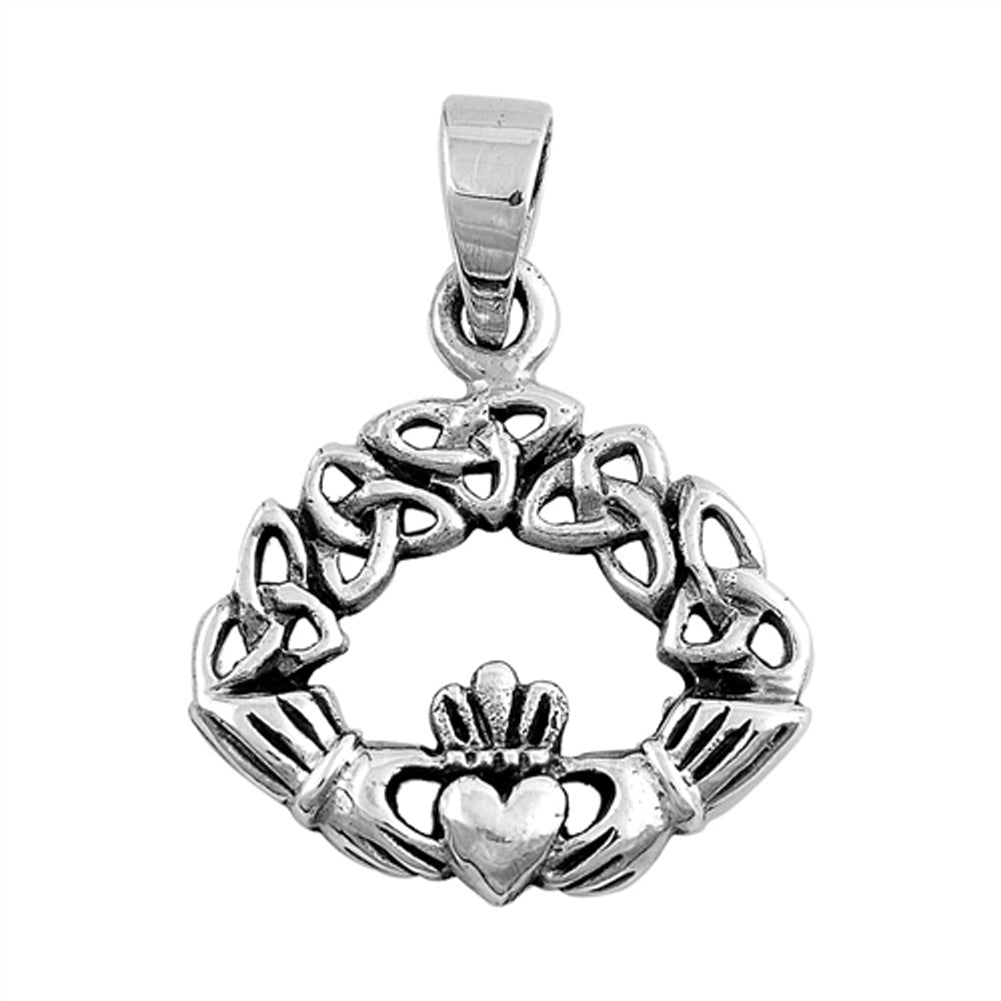 Repeating Triquetra Celtic Knot Claddagh Pendant .925 Sterling Silver Charm
