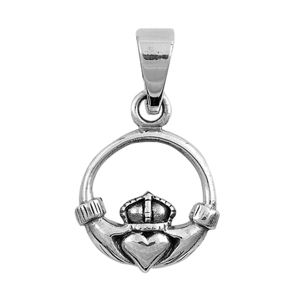 Claddagh Circle Pendant .925 Sterling Silver Promise Heart Friendship Charm