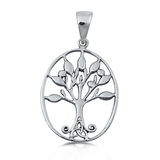 Sterling Silver Celtic Knot Tree Pendant Triquetra Leaf Branch Oval Charm 925