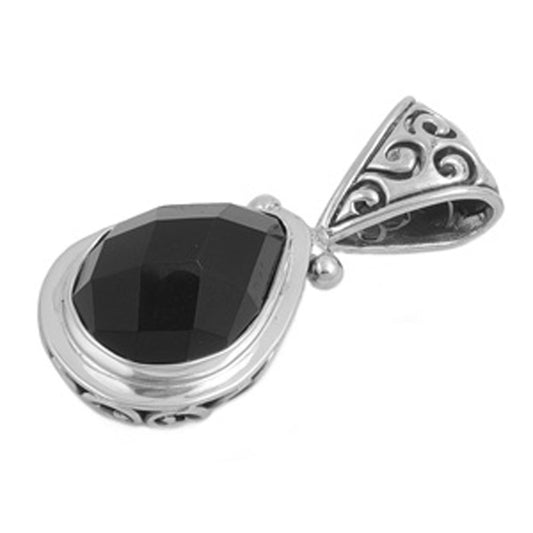 Polished Victorian Framed Teardrop Pendant .925 Sterling Silver Pear Charm