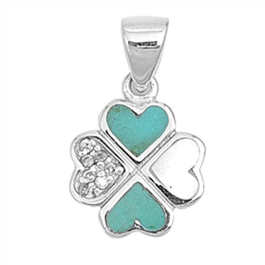 Shamrock Repeating Heart Pendant Simulated Turquoise .925 Sterling Silver Charm