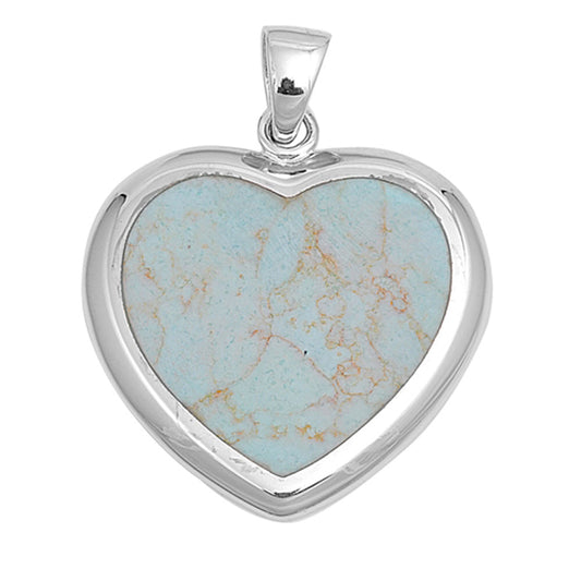 Promise Heart Pendant Simulated Turquoise .925 Sterling Silver Chunky Charm