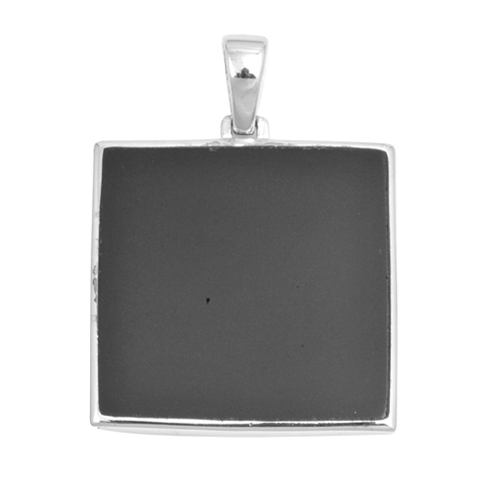 Simple Square Pendant Black Simulated Onyx .925 Sterling Silver Classic Charm