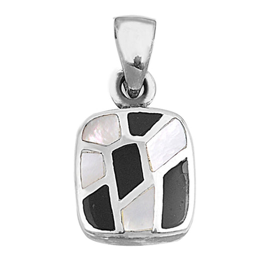 Mosaic Rounded Square Pendant Black Simulated Onyx .925 Sterling Silver Charm