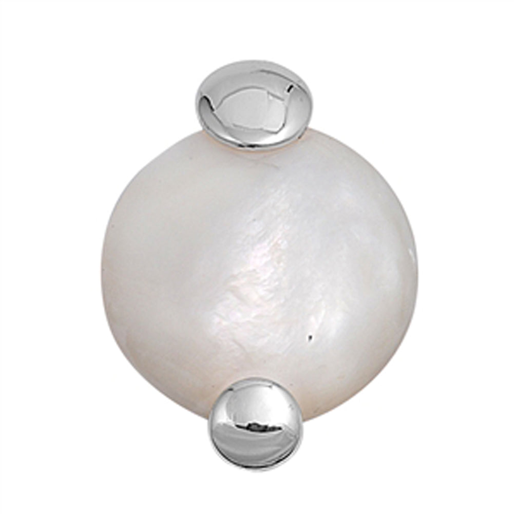 Modern Circle Pendant Simulated Mother of Pearl .925 Sterling Silver Bold Charm