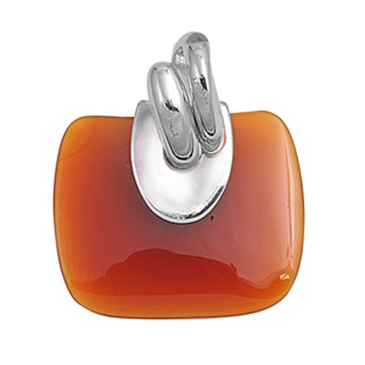 Modern Statement Square Pendant Simulated Carnelian .925 Sterling Silver Charm