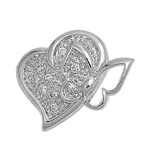 Promise Butterfly Heart Pendant Clear Simulated CZ .925 Sterling Silver Charm