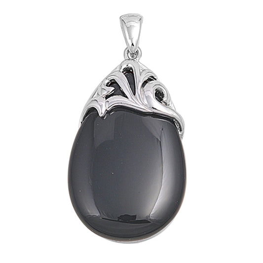 Teardrop Vintage Style Pendant Black Simulated Onyx .925 Sterling Silver Charm