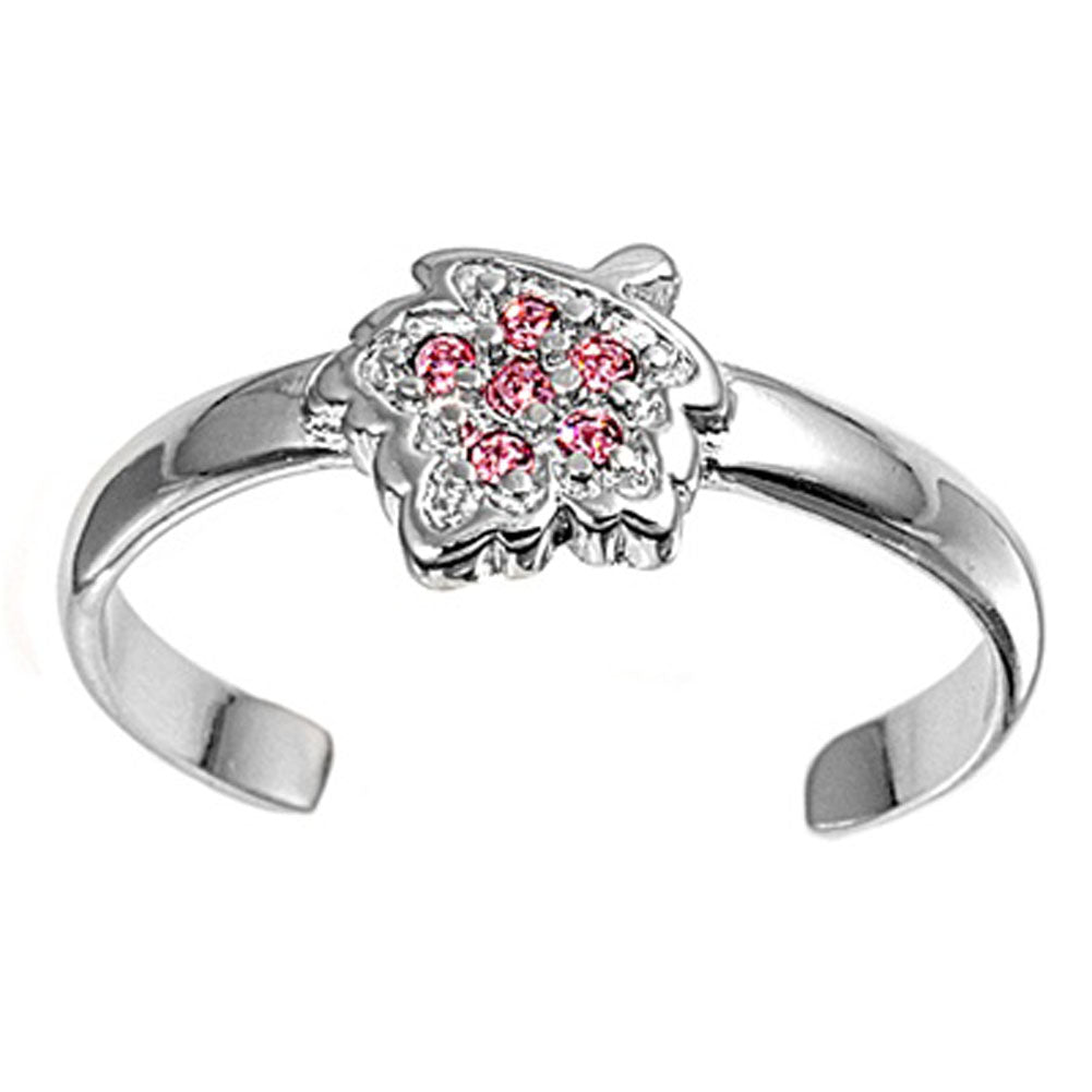 Leaf Pink Simulated CZ .925 Sterling Silver Toe Ring