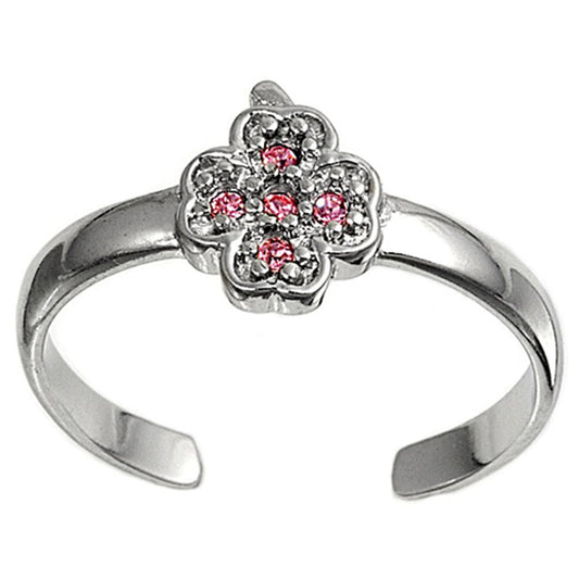 Clover Cross Pink Simulated CZ .925 Sterling Silver Toe Ring