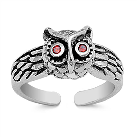 Sterling Silver Polished Owl Garnet CZ Toe Ring Adjustable Midi Band .925 New